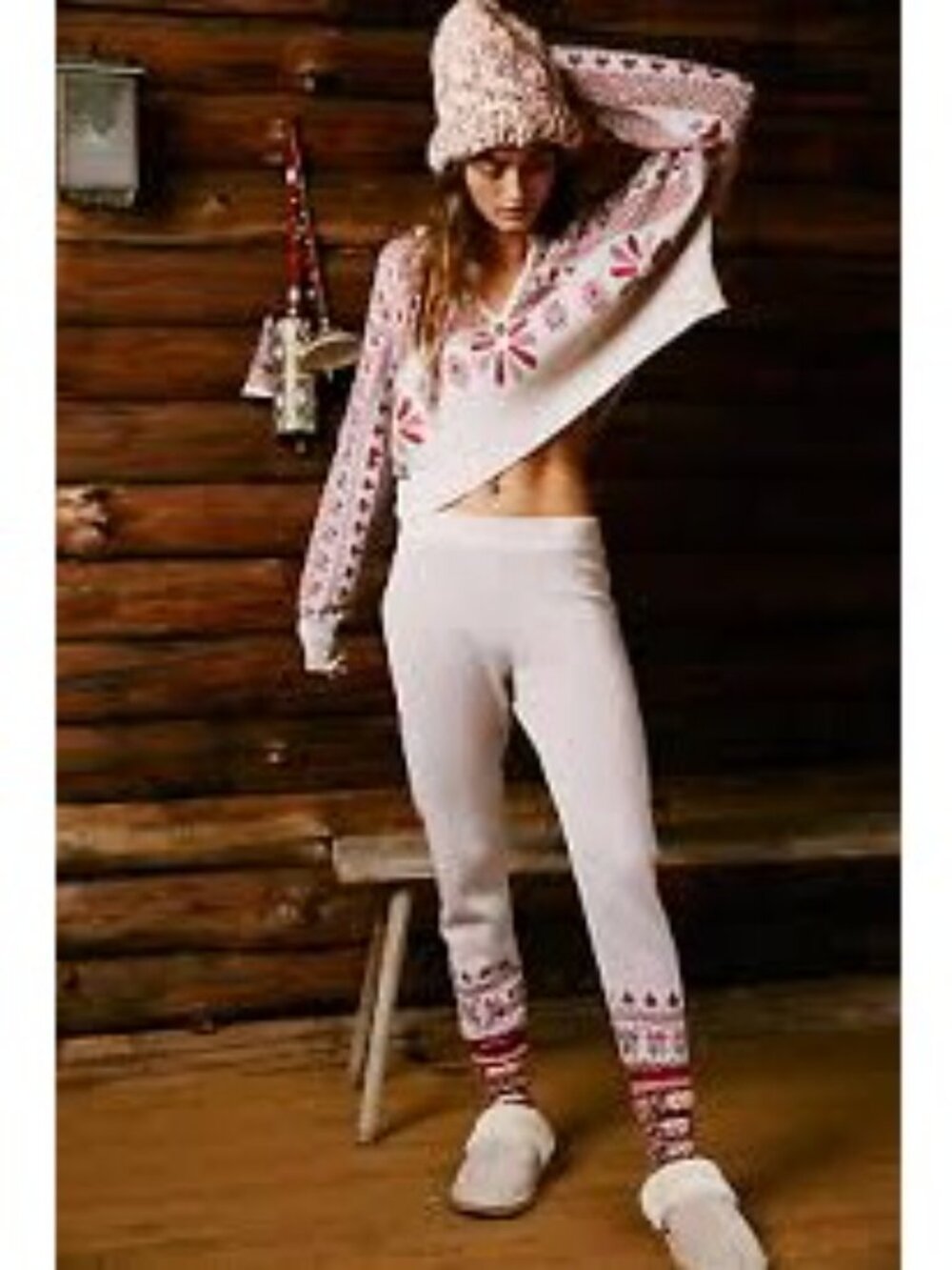 Free People Cocoa Kisses Sweater Wool Blend Fair Isle Heart Floral Sm Loungewear - Picture 2 of 8